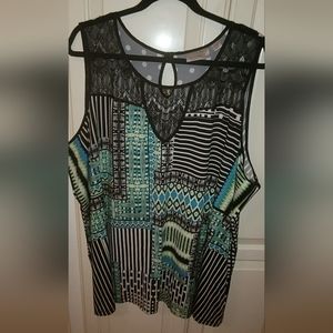 Avenue Lace Collar Stripe Tank Top